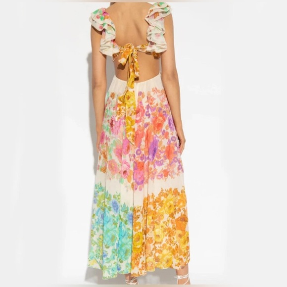 Ivory Floral Halter Style Backless Maxi Dress A43 - Picture 9 of 11